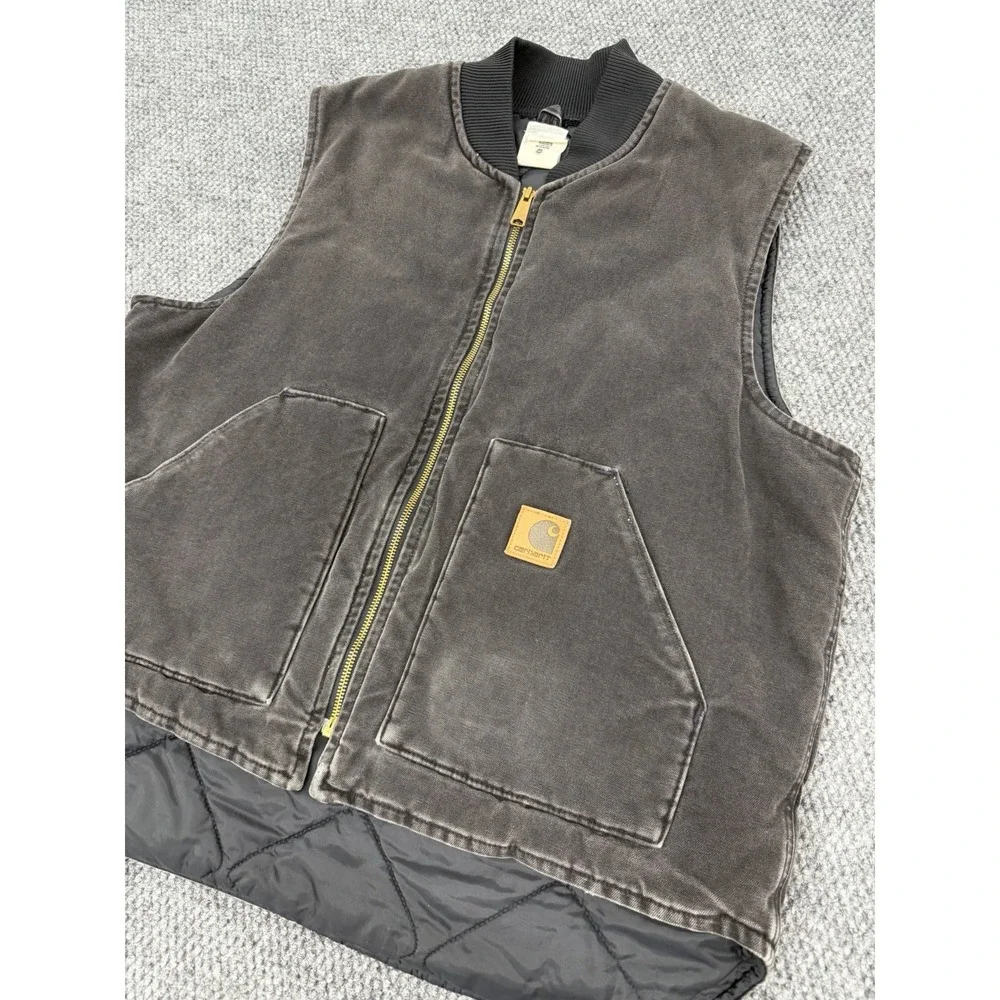 Vintage Carhartt Men's XL Black Vest Canvas Jacket Quilt Lined USA Union Stamp